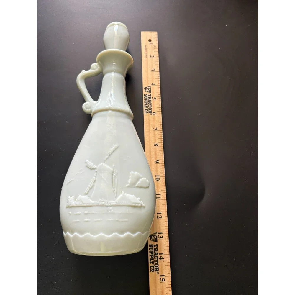 Vintage Blue Milk Glass Jim Beam Whiskey Decanter Delft Blue Ship 1963 Bottle
